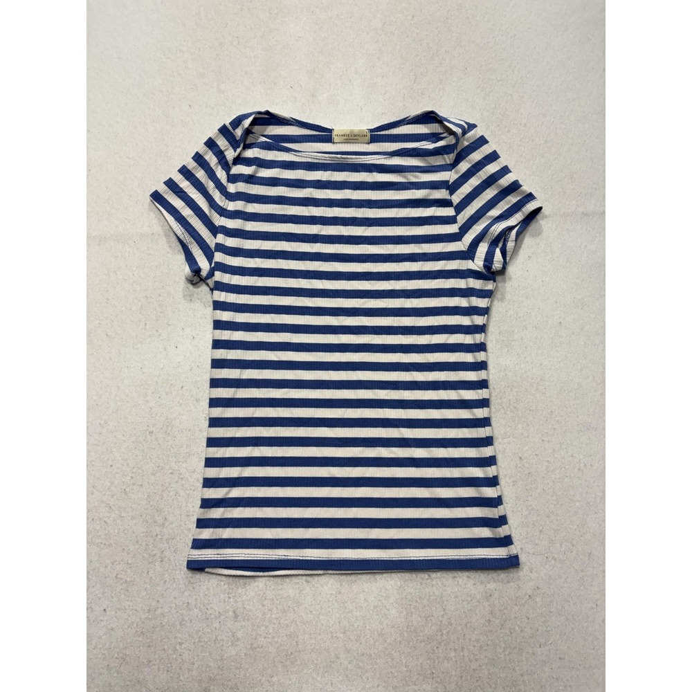Frankee & Skylarr Womens L Blue Stripe Boat Neck Short Sleeve Tee TY70411-ROS